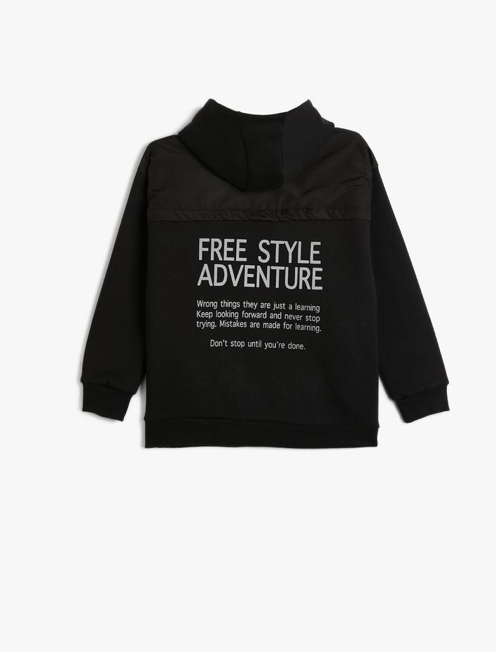 Erkek Çocuk Kapşonlu Sweat Uzun Kollu Slogan Baskılı Cep Detaylı Şardonlu