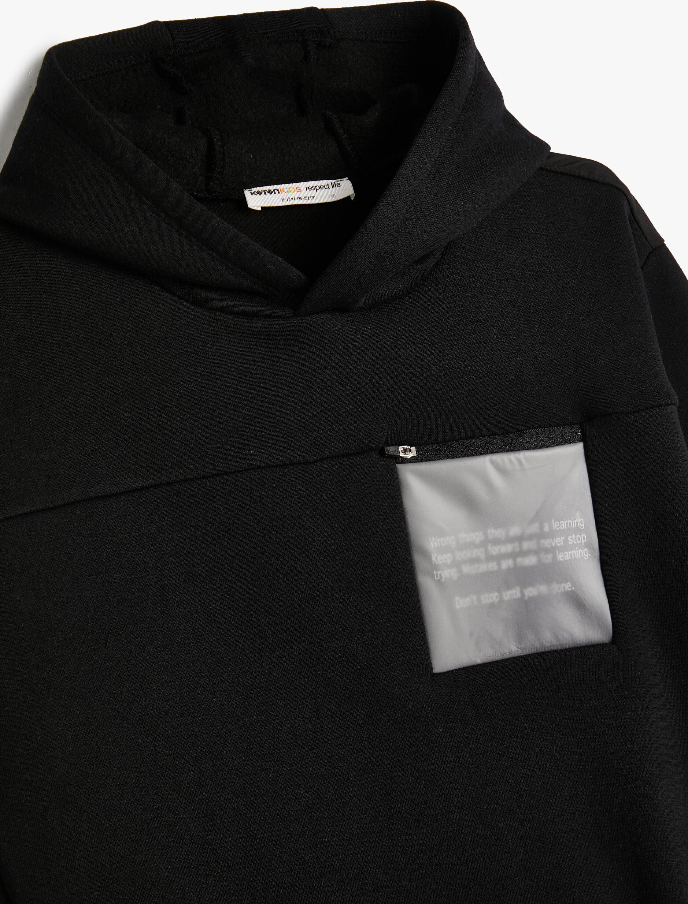  Erkek Çocuk Kapşonlu Sweat Uzun Kollu Slogan Baskılı Cep Detaylı Şardonlu