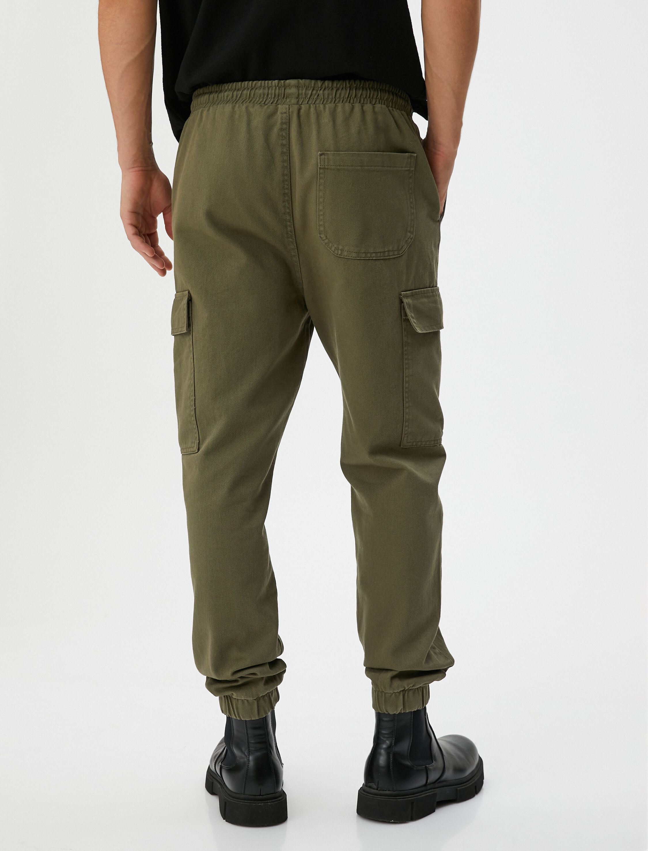   Kargo Jogger Pantolon Beli Bağcıklı Cepli Etiket Baskılı Pamuklu