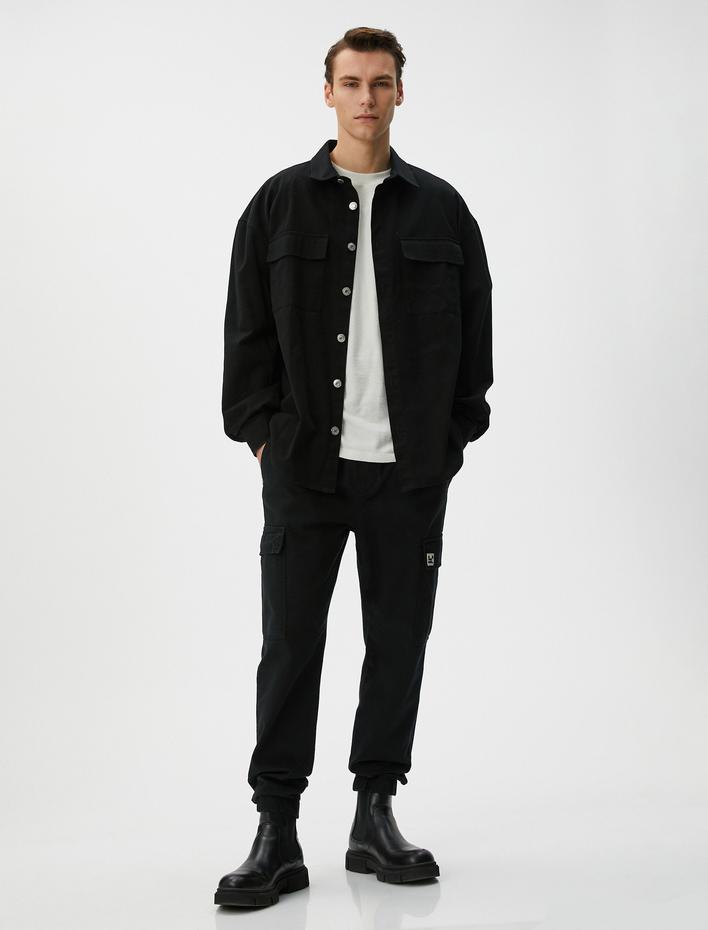  Kargo Jogger Pantolon Beli Bağcıklı Cepli Etiket Baskılı Pamuklu