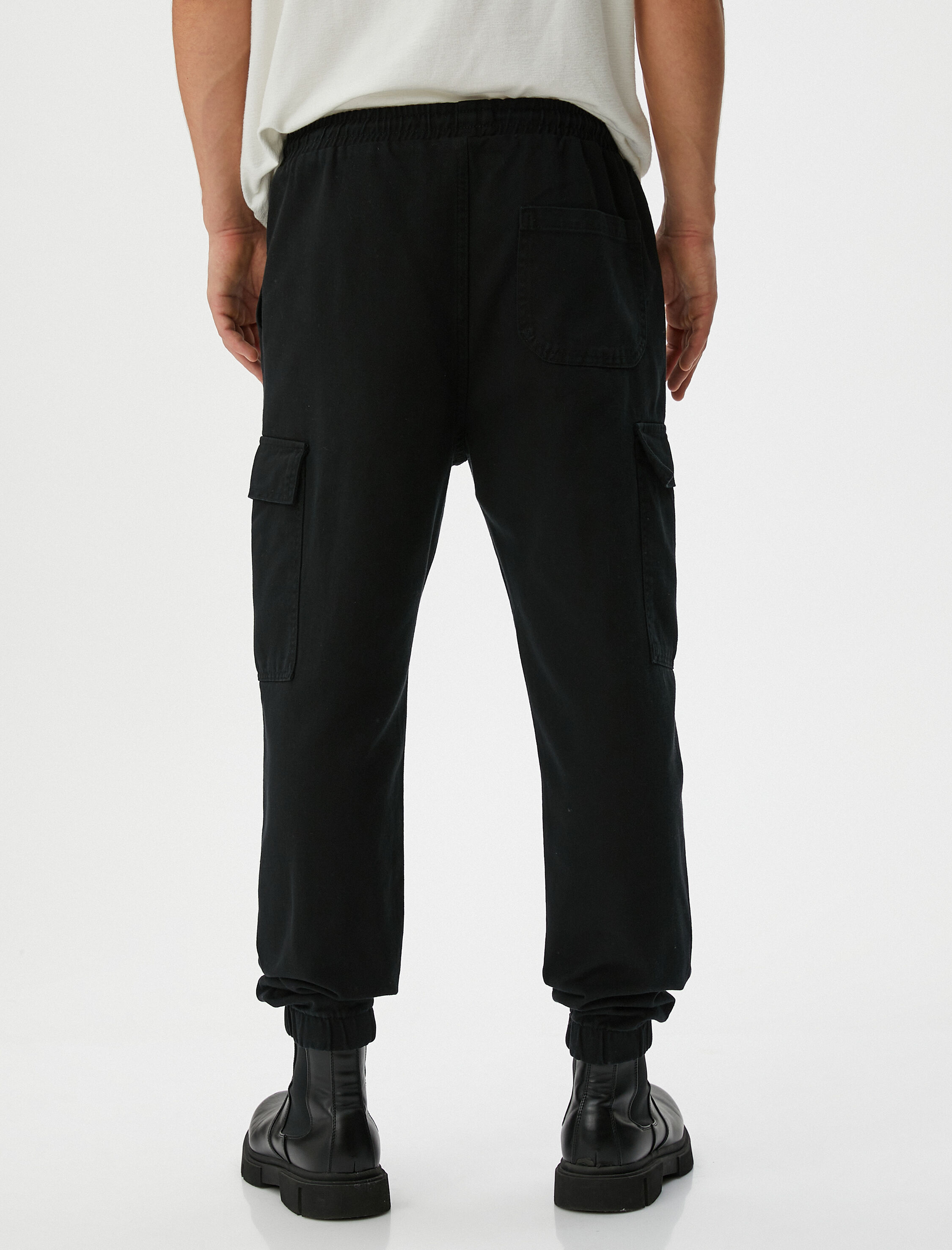   Kargo Jogger Pantolon Beli Bağcıklı Cepli Etiket Baskılı Pamuklu