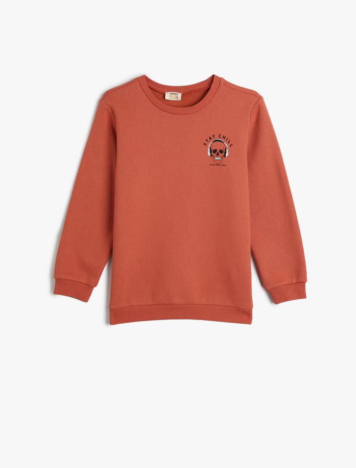 Erkek Çocuk Sweat Uzun Kollu Bisiklet Yaka Kuru Kafa Baskılı Şardonlu