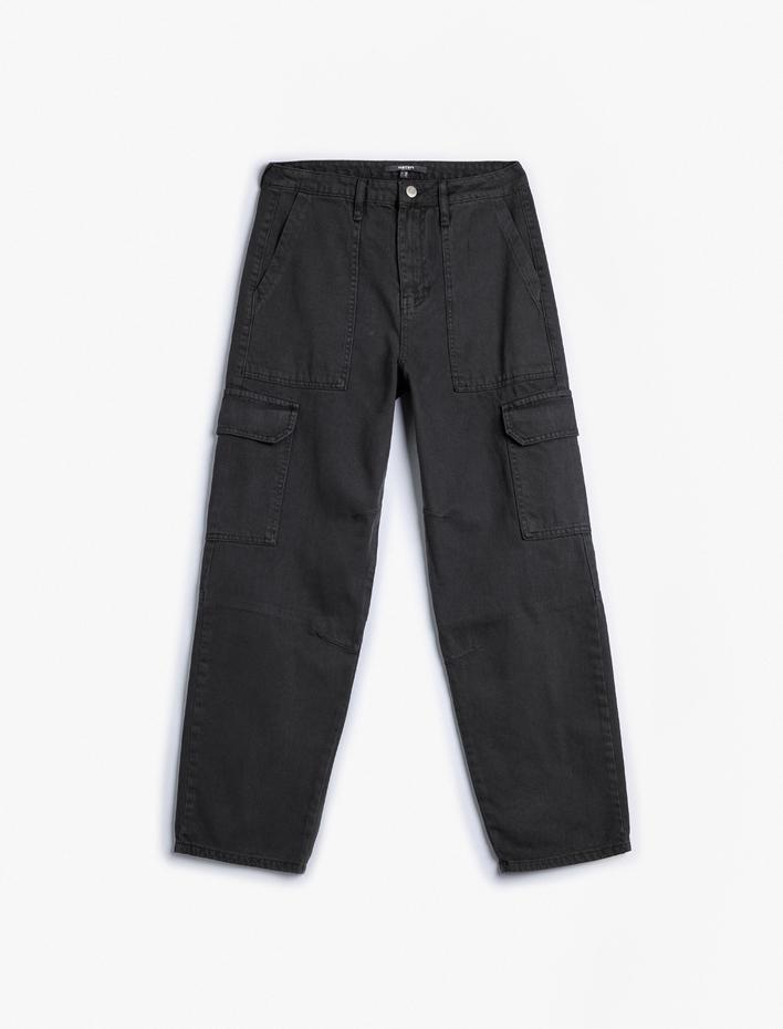  Yıkamalı Pantolon Kargo Cep Detaylı Düğmeli