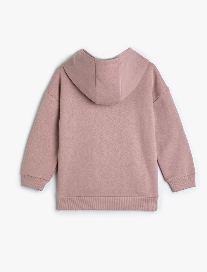 Kız Çocuk Kapşonlu Sweat Uzun Kollu Slogan Baskılı Şardonlu