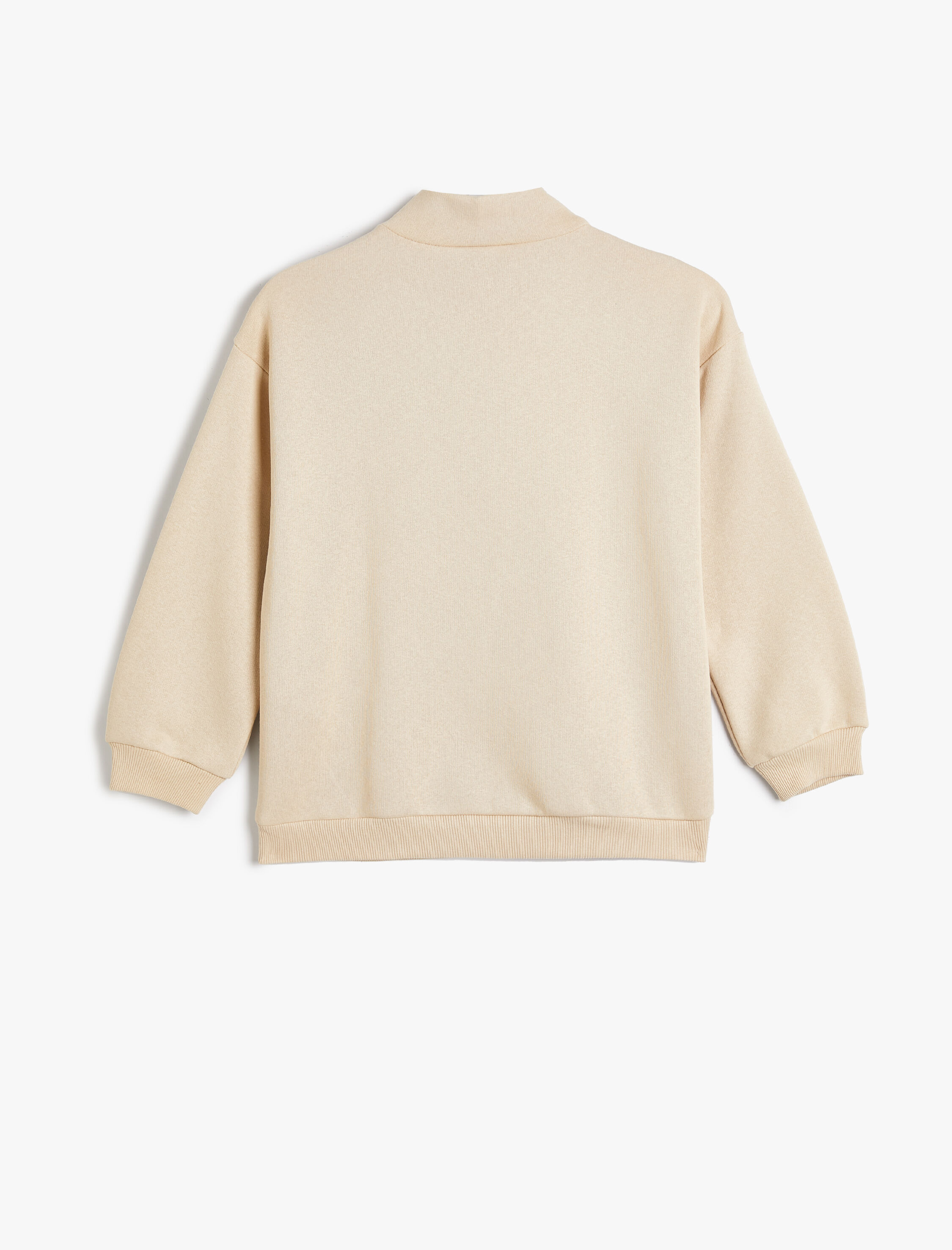  Kız Çocuk Basic Sweat Dik Yaka Yarım Fermuar Kabartmalı Baskı Detaylı Şardonlu