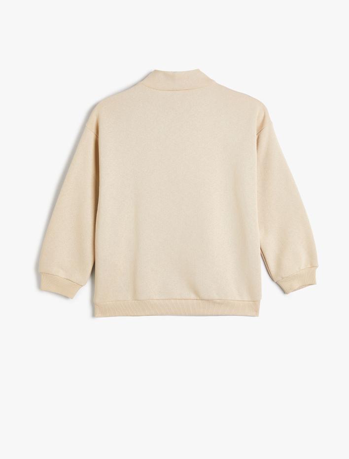 Kız Çocuk Basic Sweat Dik Yaka Yarım Fermuar Kabartmalı Baskı Detaylı Şardonlu