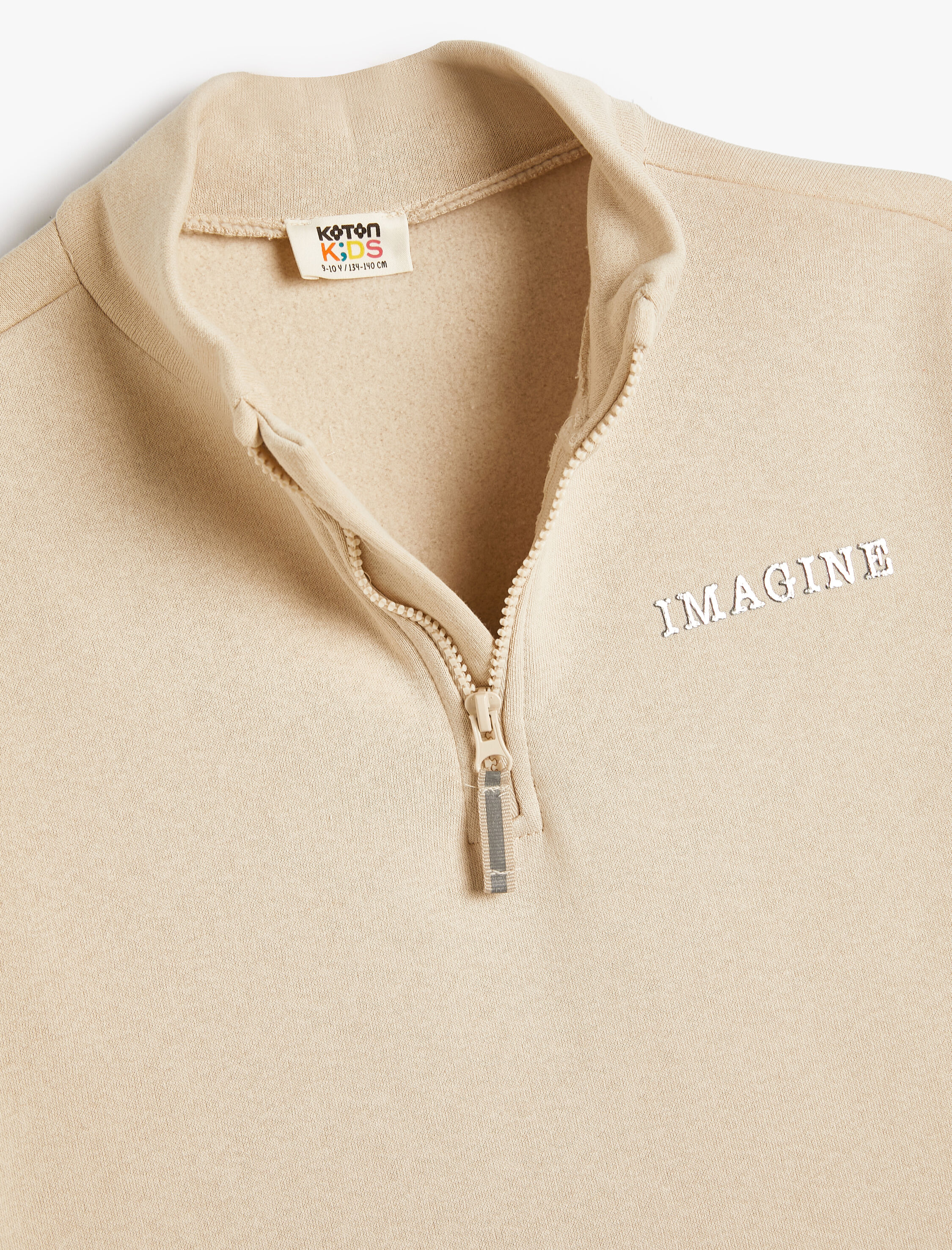  Kız Çocuk Basic Sweat Dik Yaka Yarım Fermuar Kabartmalı Baskı Detaylı Şardonlu