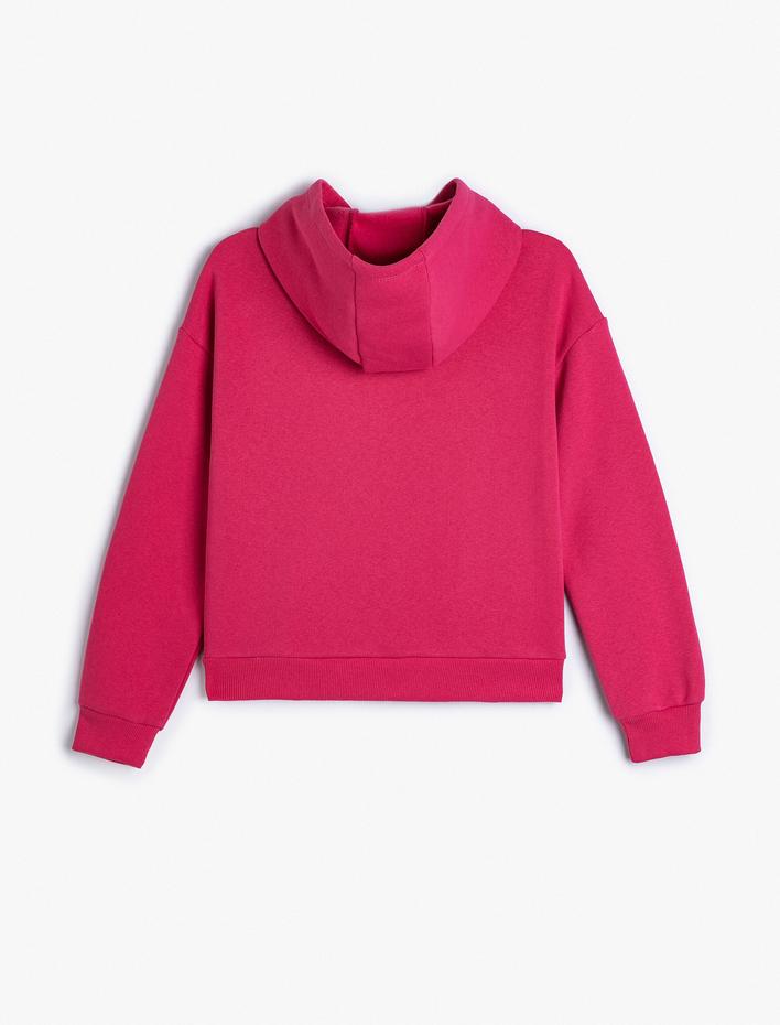 Kız Çocuk Kapşonlu Sweat Uzun Kollu Kayak Baskılı İşleme Detaylı Şardonlu