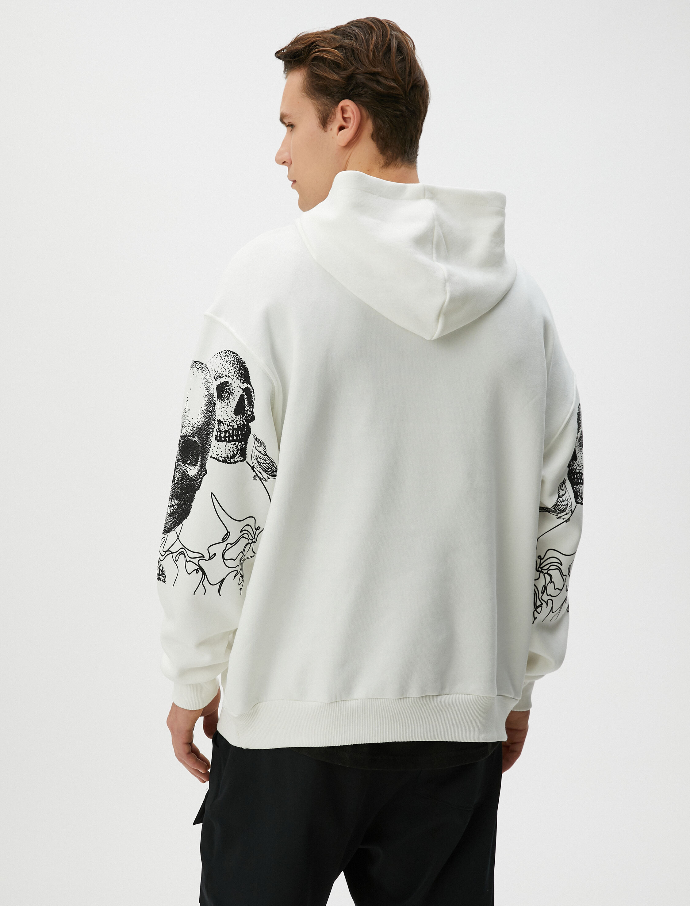   Oversize Hoodie Kuru Kafa Baskılı Uzun Kollu Şardonlu