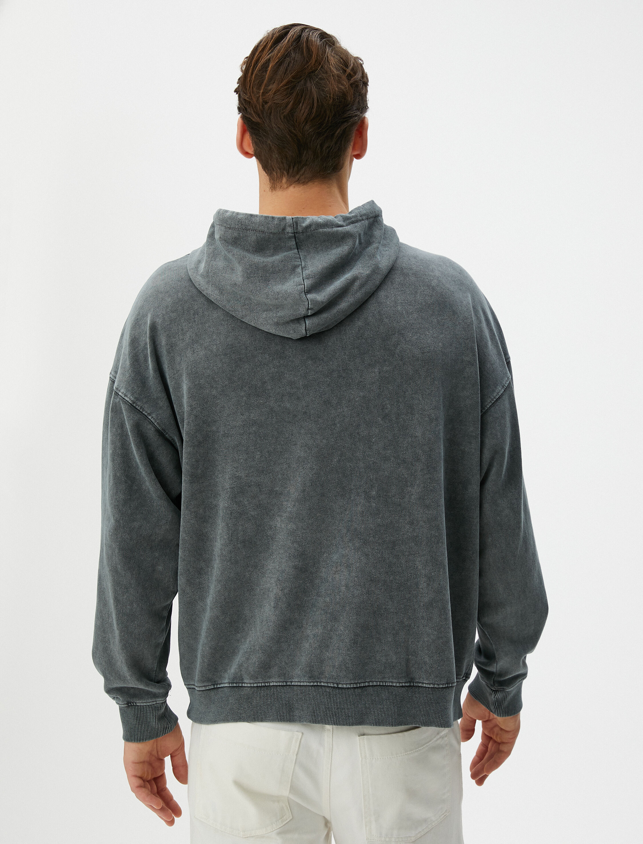   Yıkamalı Hoodie Slogan İşlemeli Kanguru Cepli Rahat Kesim Şardonlu