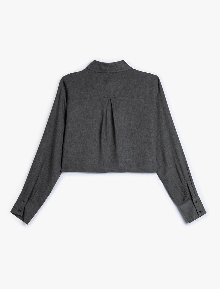  Crop Gömlek Uzun Kollu Cep Detaylı