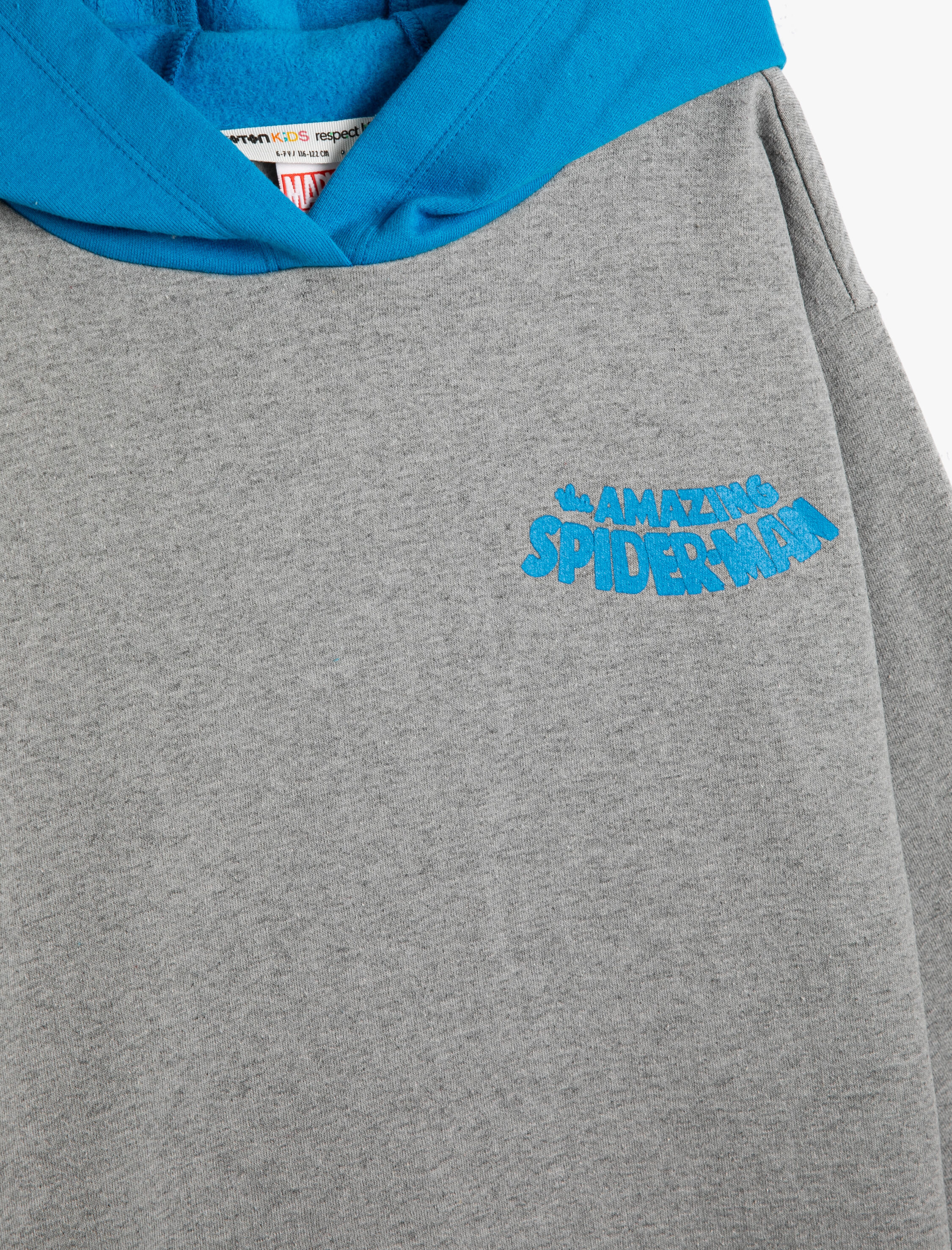  Erkek Çocuk Spiderman Kapşonlu Sweat Lisanslı Renk Kontrastlı