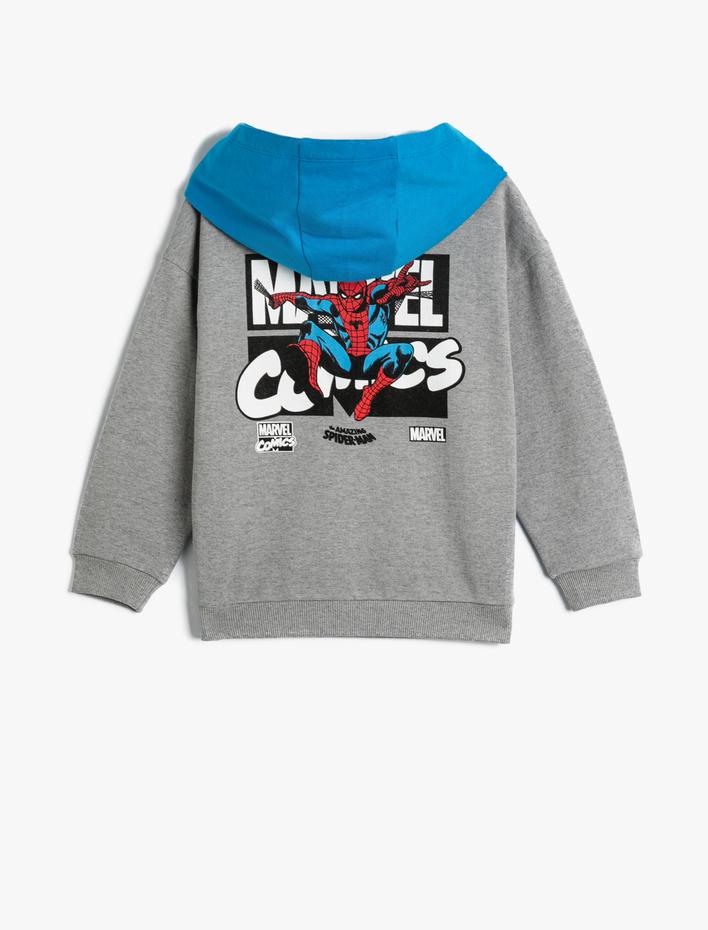 Erkek Çocuk Spiderman Kapşonlu Sweat Lisanslı Renk Kontrastlı