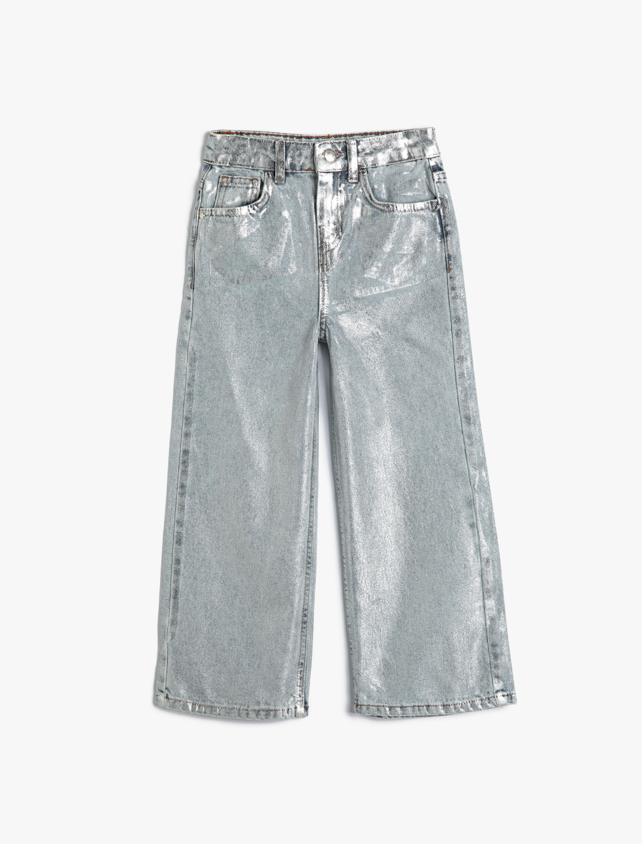  Kız Çocuk Bol Paça Pamuklu Kot Pantolon - Wide Leg Jean