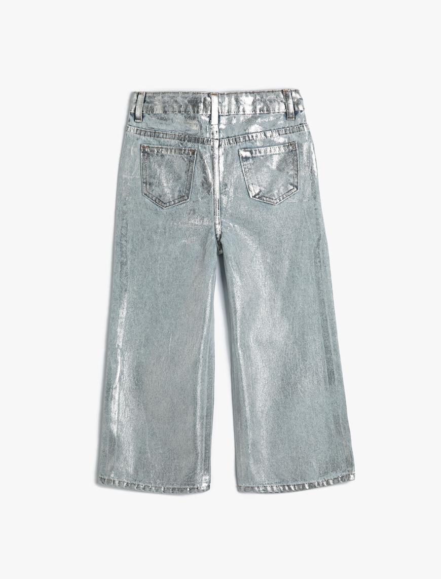  Kız Çocuk Bol Paça Pamuklu Kot Pantolon - Wide Leg Jean