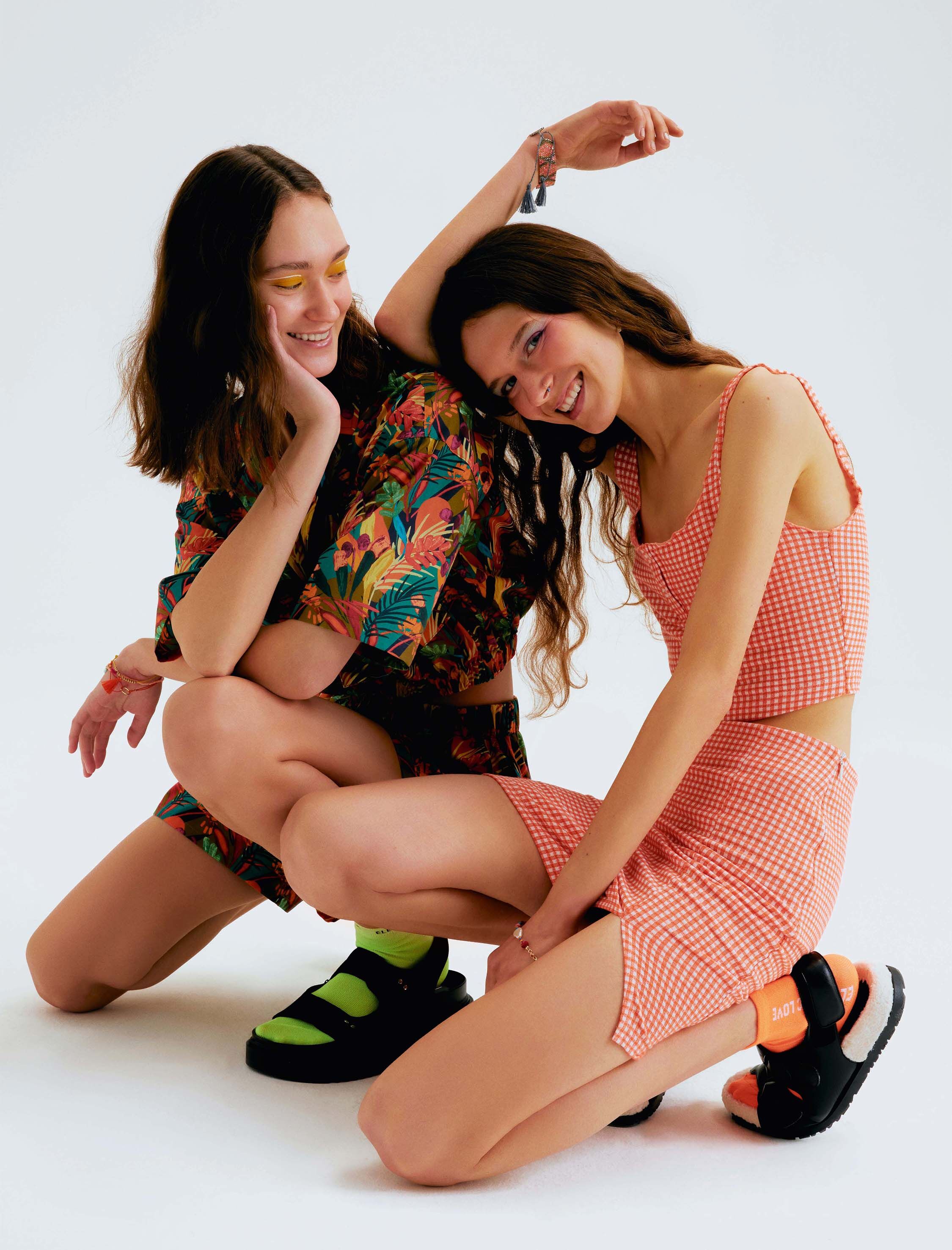   Yırtmaçlı Etek Mini Kareli