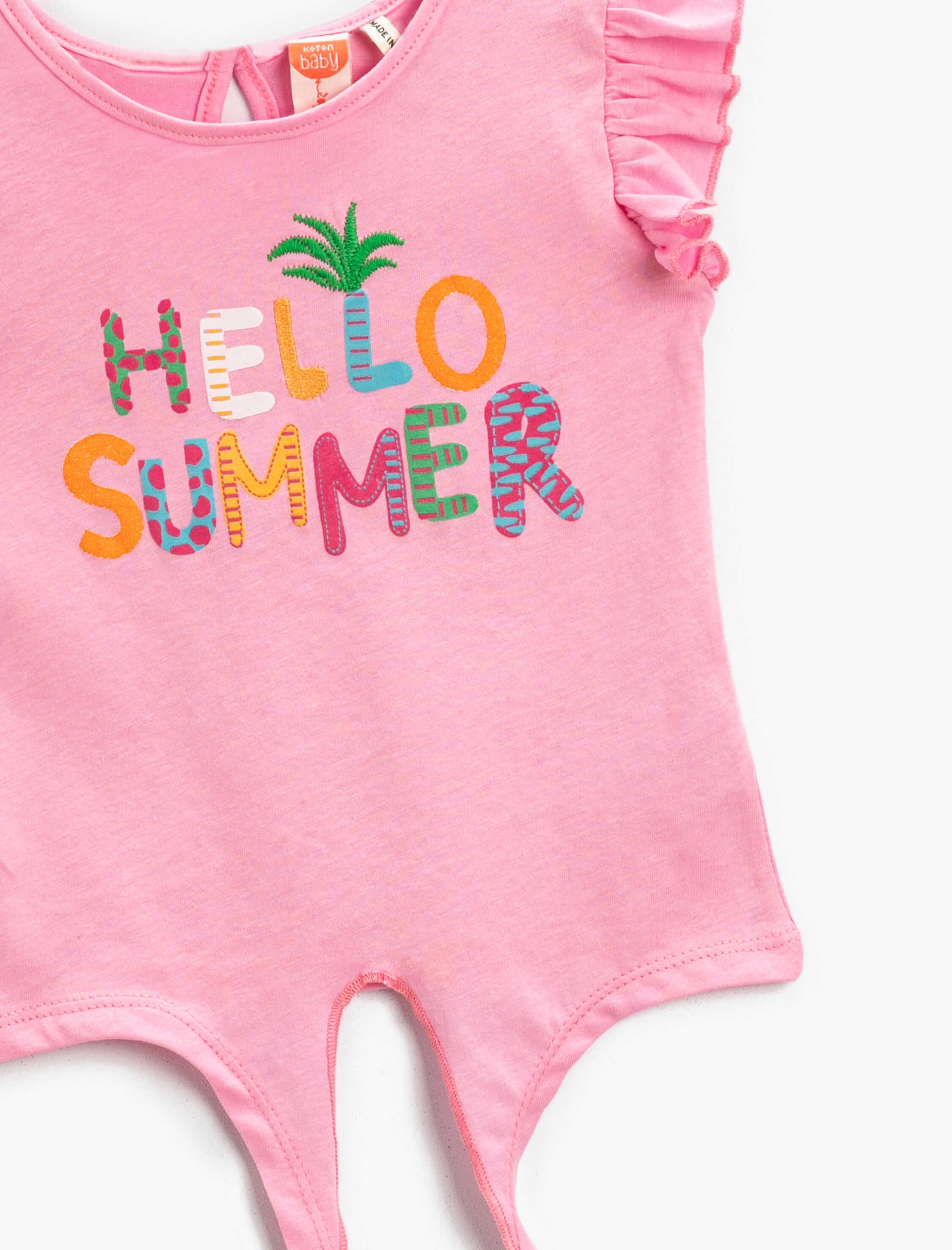  Kız Bebek Fırfırlı Kollu Tişört Baskılı Beli Bağlamalı Pamuklu