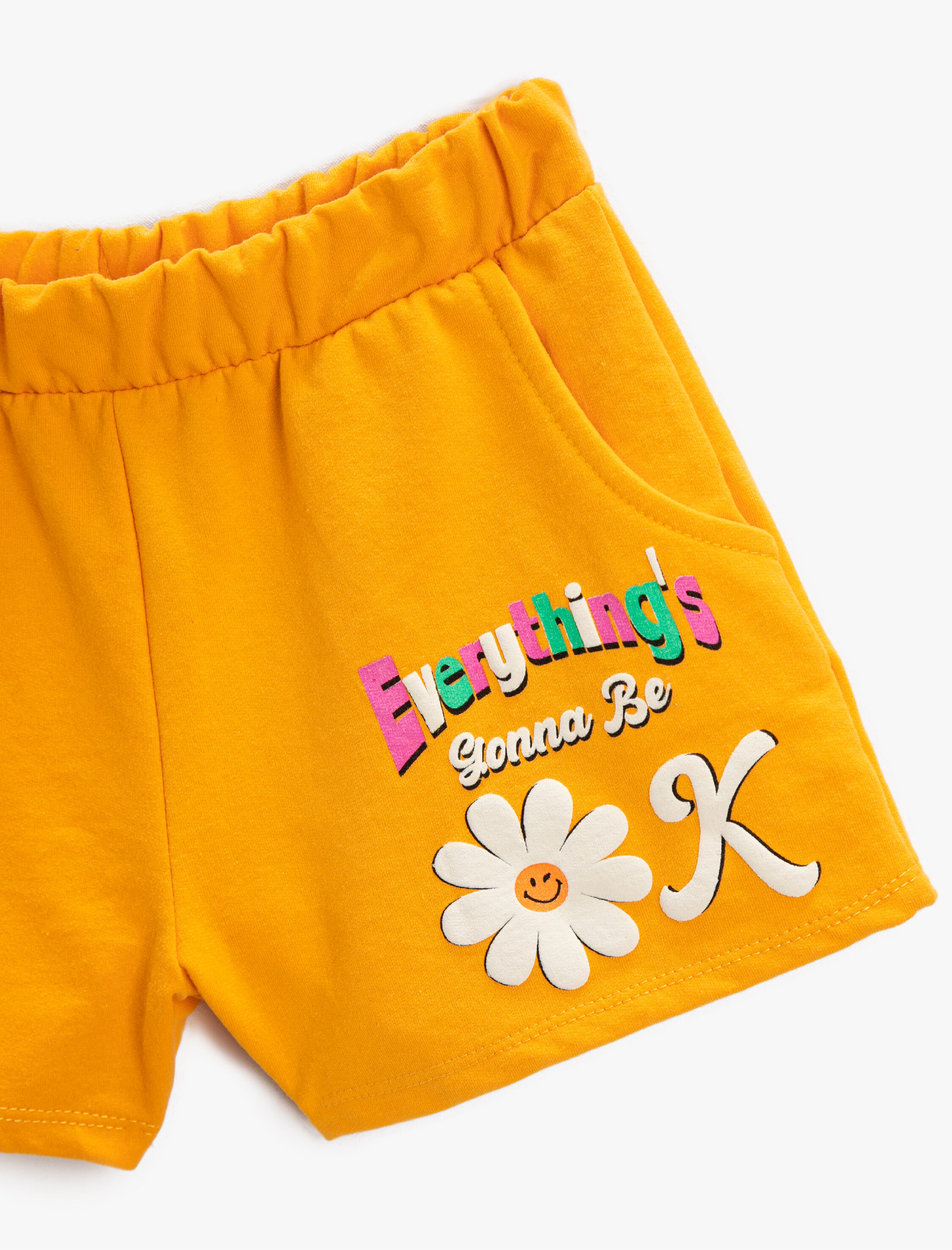  Kız Çocuk Çiçek Baskılı Şort Beli Lastikli