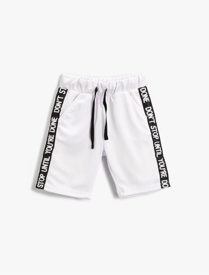 Erkek Çocuk Slogan Baskılı Şort Beli Bağcıklı