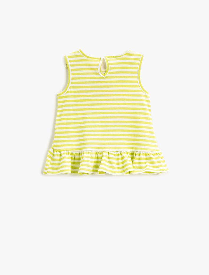 Kız Bebek Baskılı Fırfırlı Üst Kolsuz Pamuklu