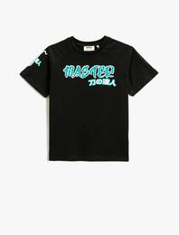 Sırtı Baskılı Tişört Kısa Kollu Bisiklet Yaka Pamuklu