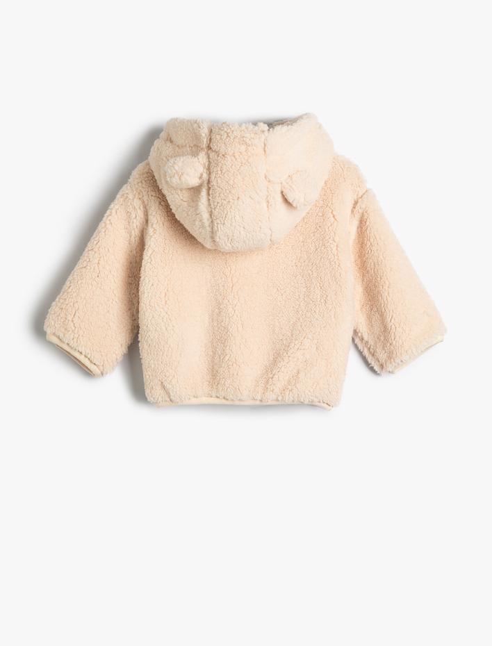 Kız Bebek Basic Peluş Ceket Kapşonlu Uzun Kollu Fermuarlı