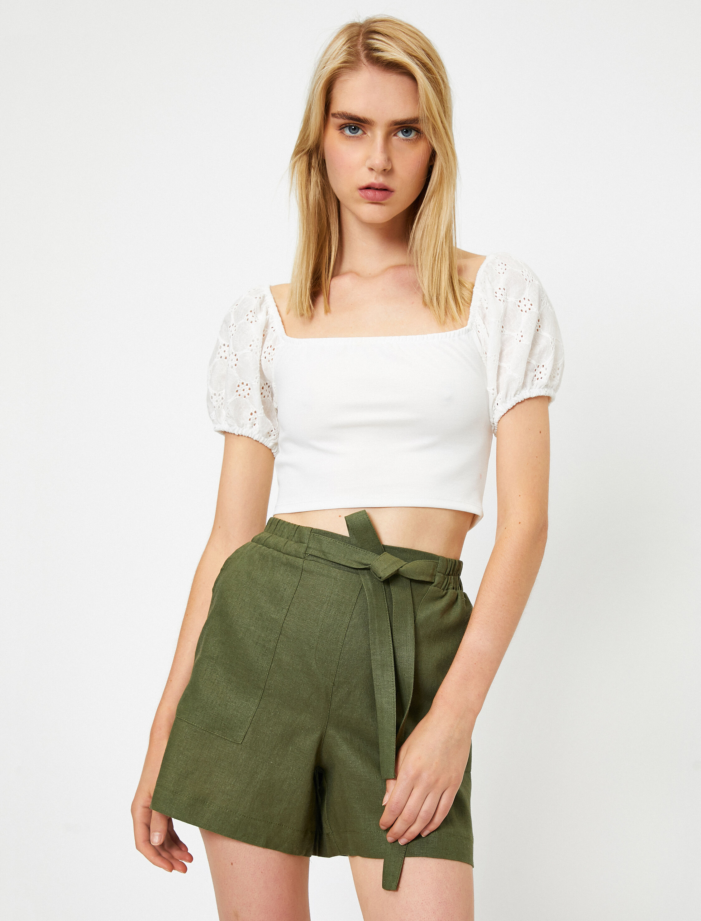   Bağcıklı Keten Şort