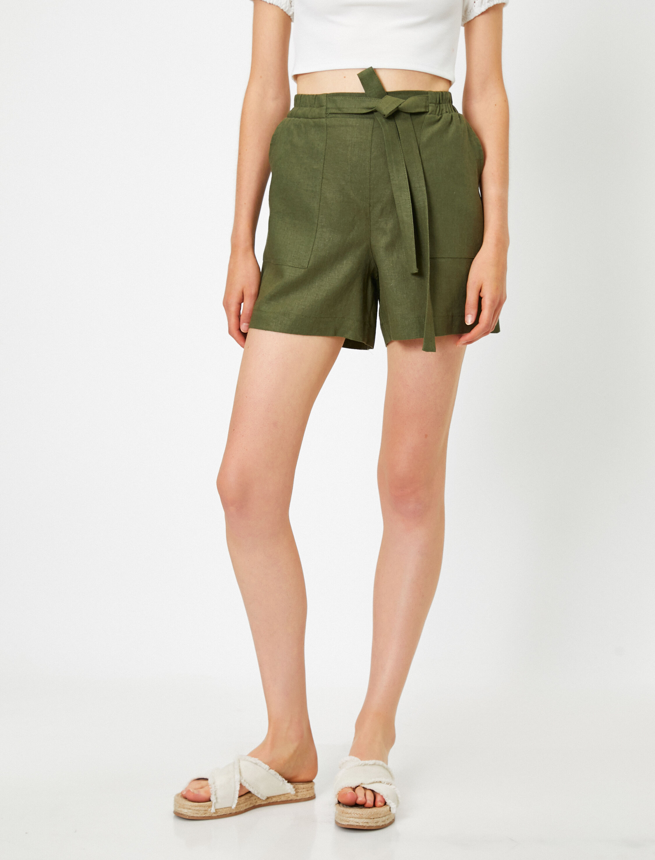   Bağcıklı Keten Şort
