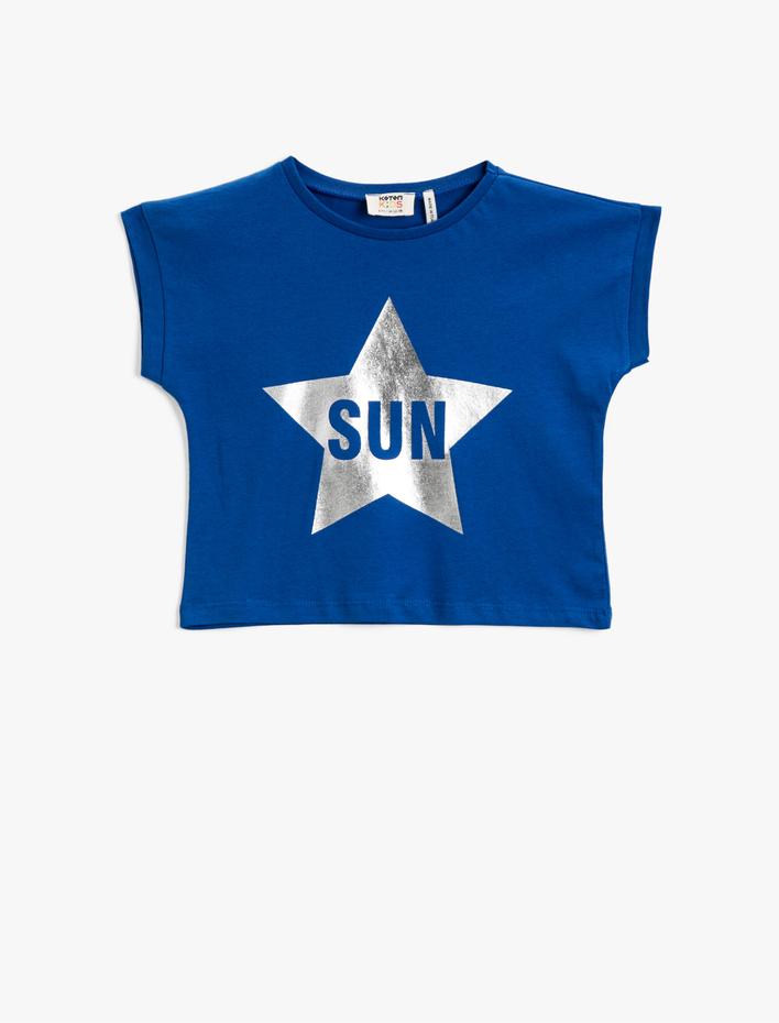 Kız Çocuk Baskılı Tişört Bisiklet Yaka Kısa Kollu Pamuklu