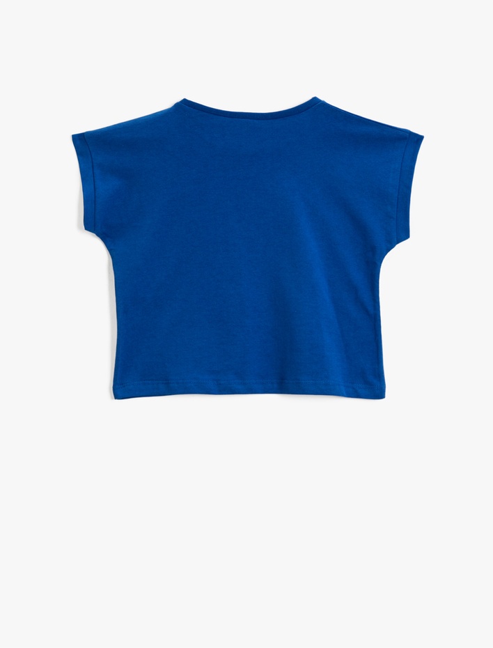 Kız Çocuk Baskılı Tişört Bisiklet Yaka Kısa Kollu Pamuklu