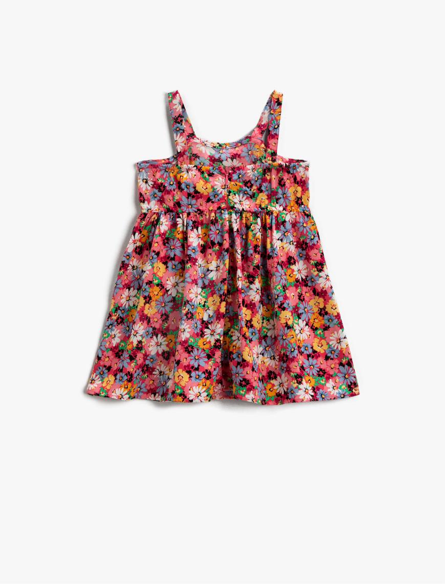  Kız Bebek Elbise Çiçekli Önden Bağlama Detaylı Pamuklu