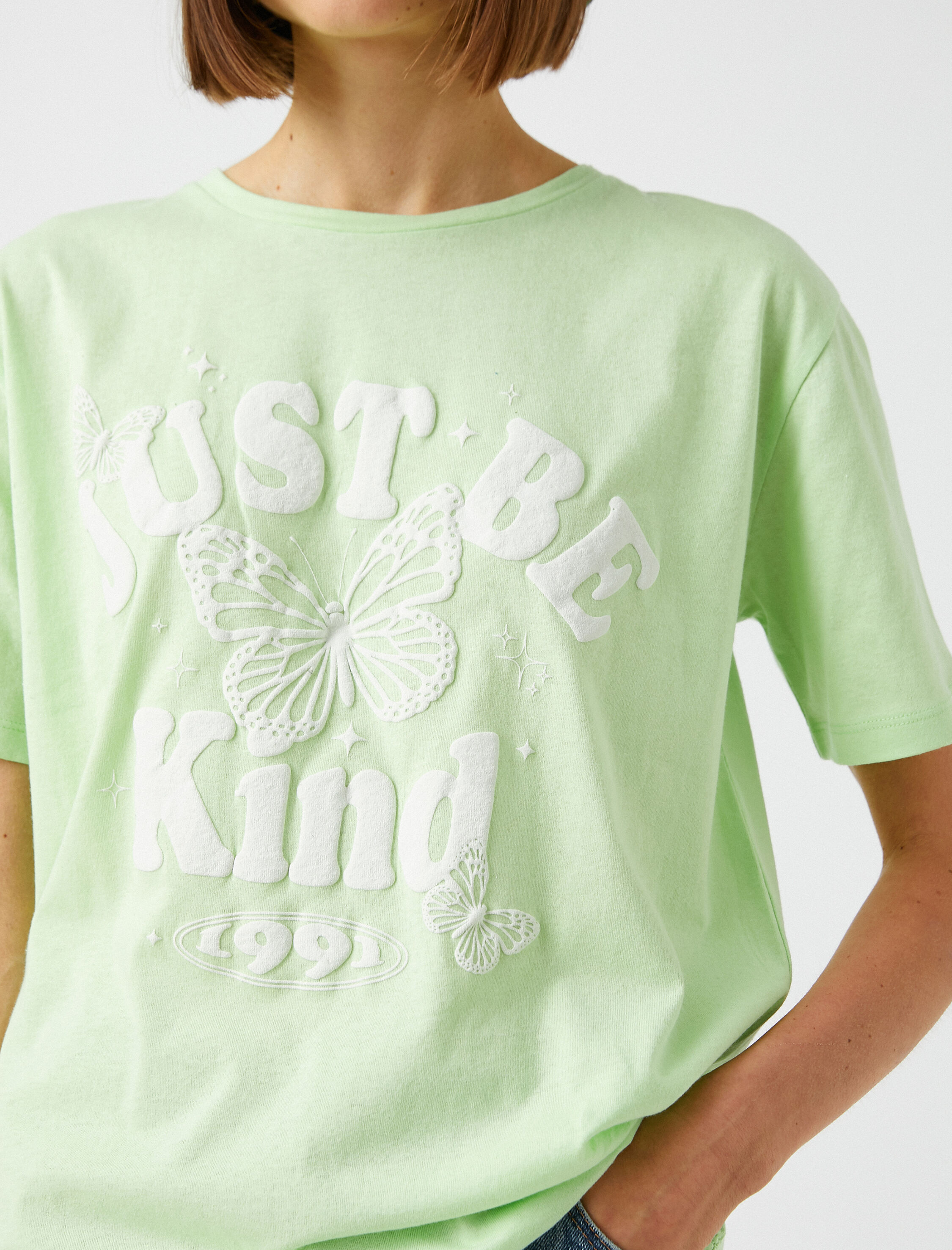   Slogan Baskılı Tişört Bisiklet Yaka Kısa Kollu