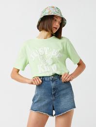 Slogan Baskılı Tişört Bisiklet Yaka Kısa Kollu