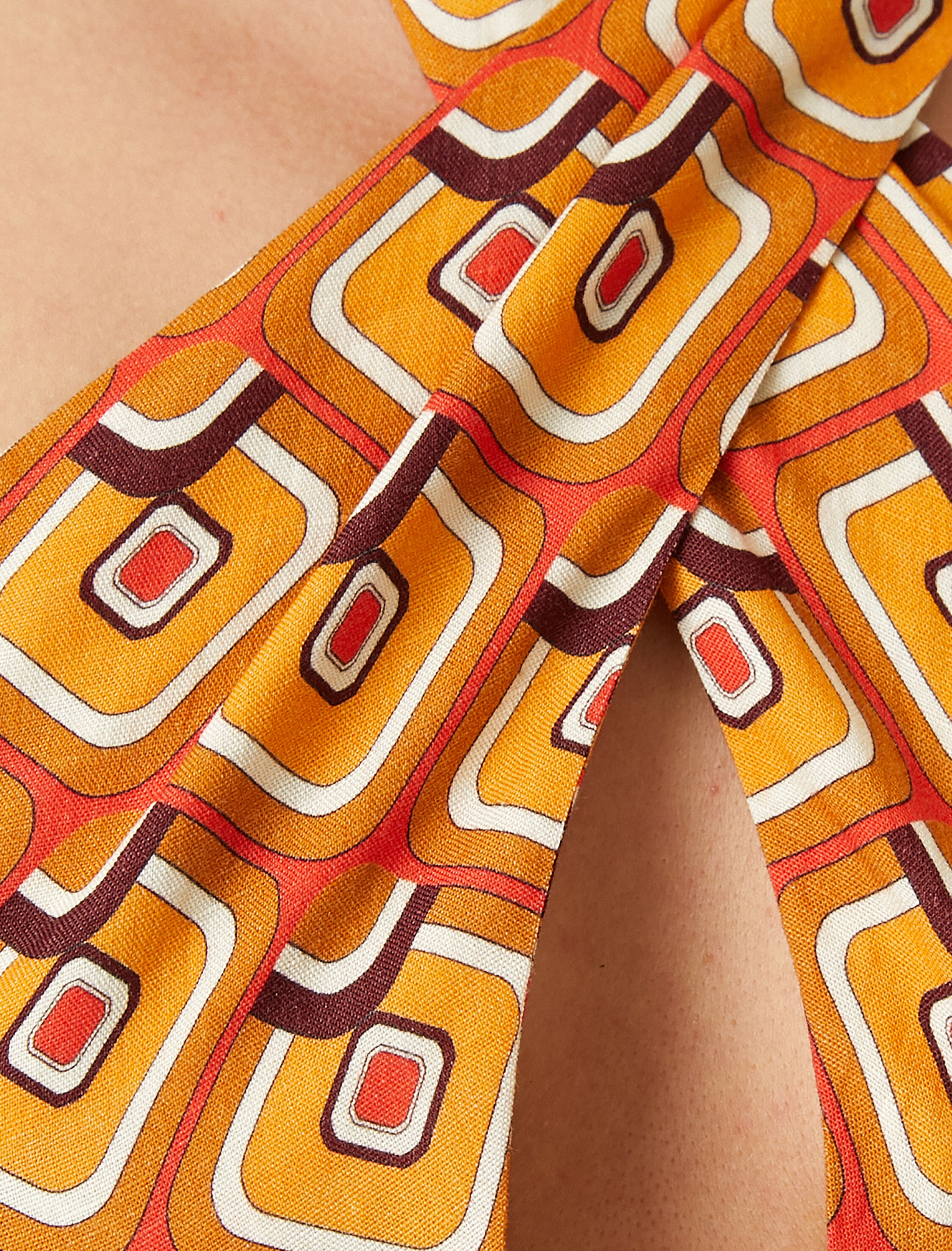   Desenli Tulum Boyundan Bağlamalı Keten Karışımlı