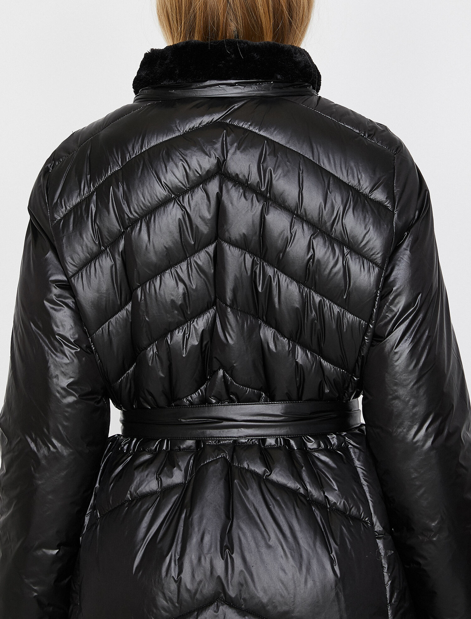   Beli Bağlamalı Uzun Şişme Mont