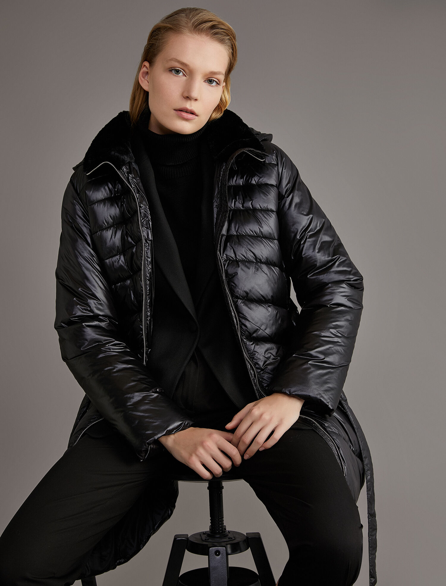   Beli Bağlamalı Uzun Şişme Mont