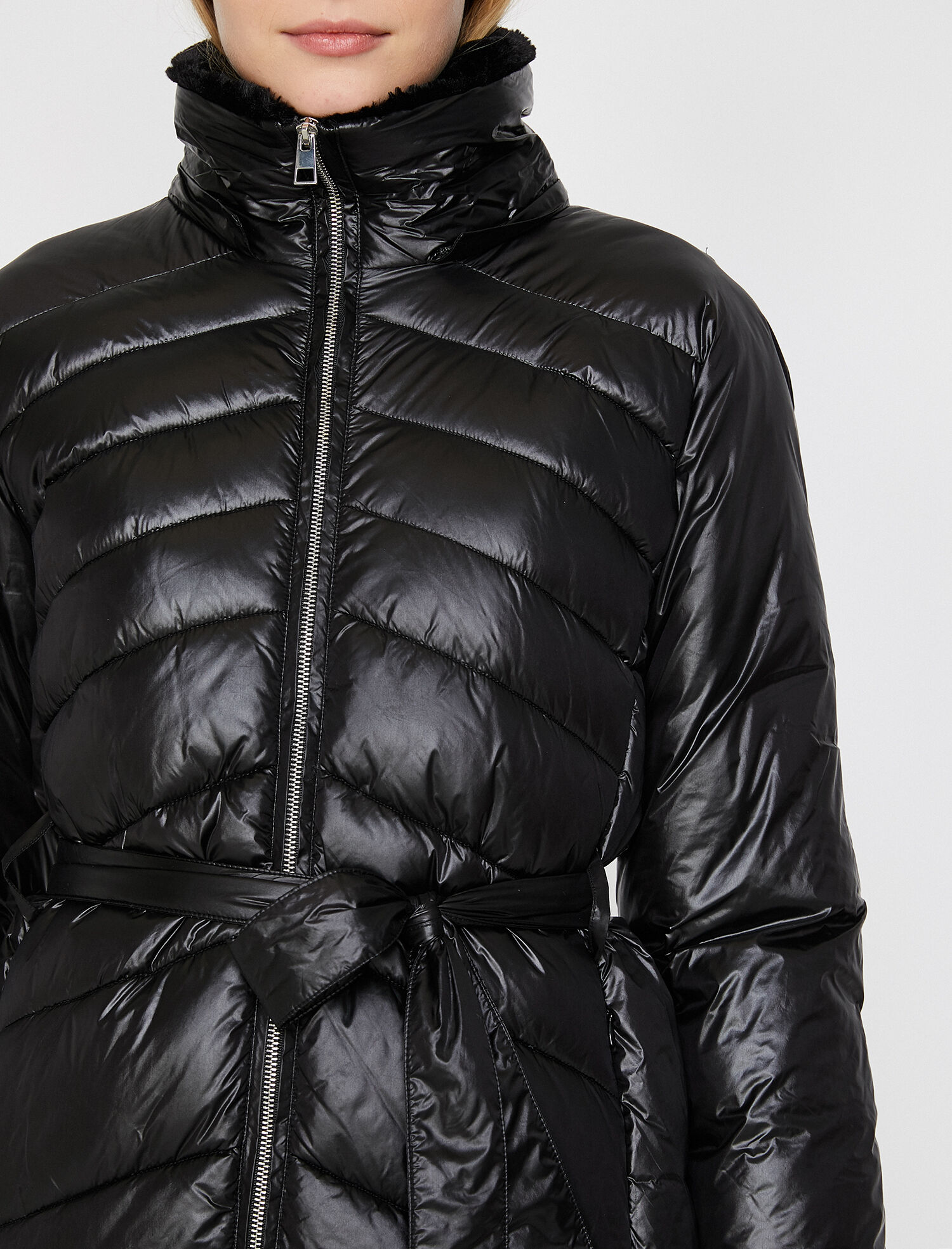   Beli Bağlamalı Uzun Şişme Mont