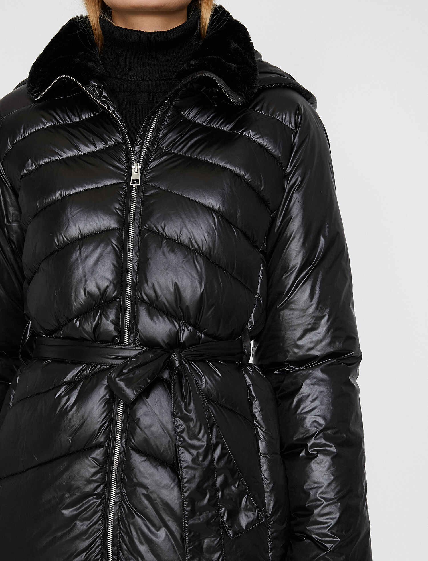   Beli Bağlamalı Uzun Şişme Mont