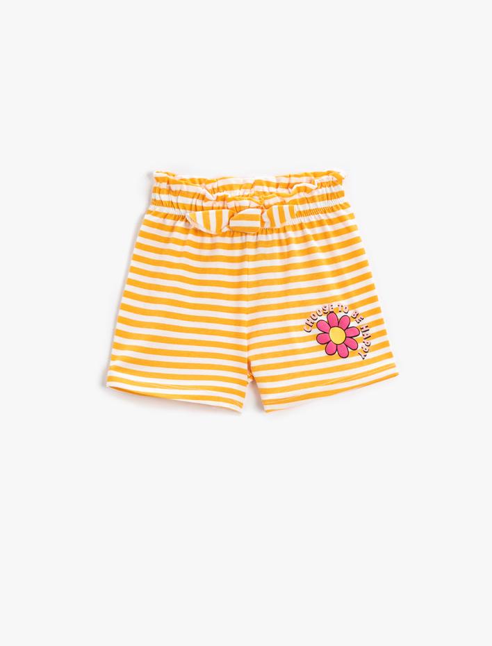 Kız Bebek Baskılı Şort Fiyonk Detaylı Çizgili
