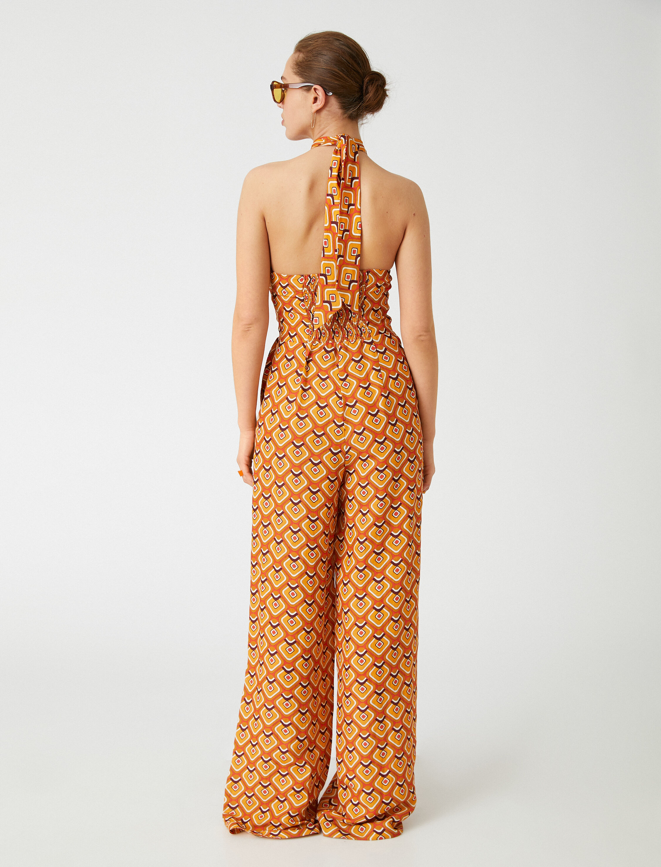   Desenli Tulum Boyundan Bağlamalı Keten Karışımlı