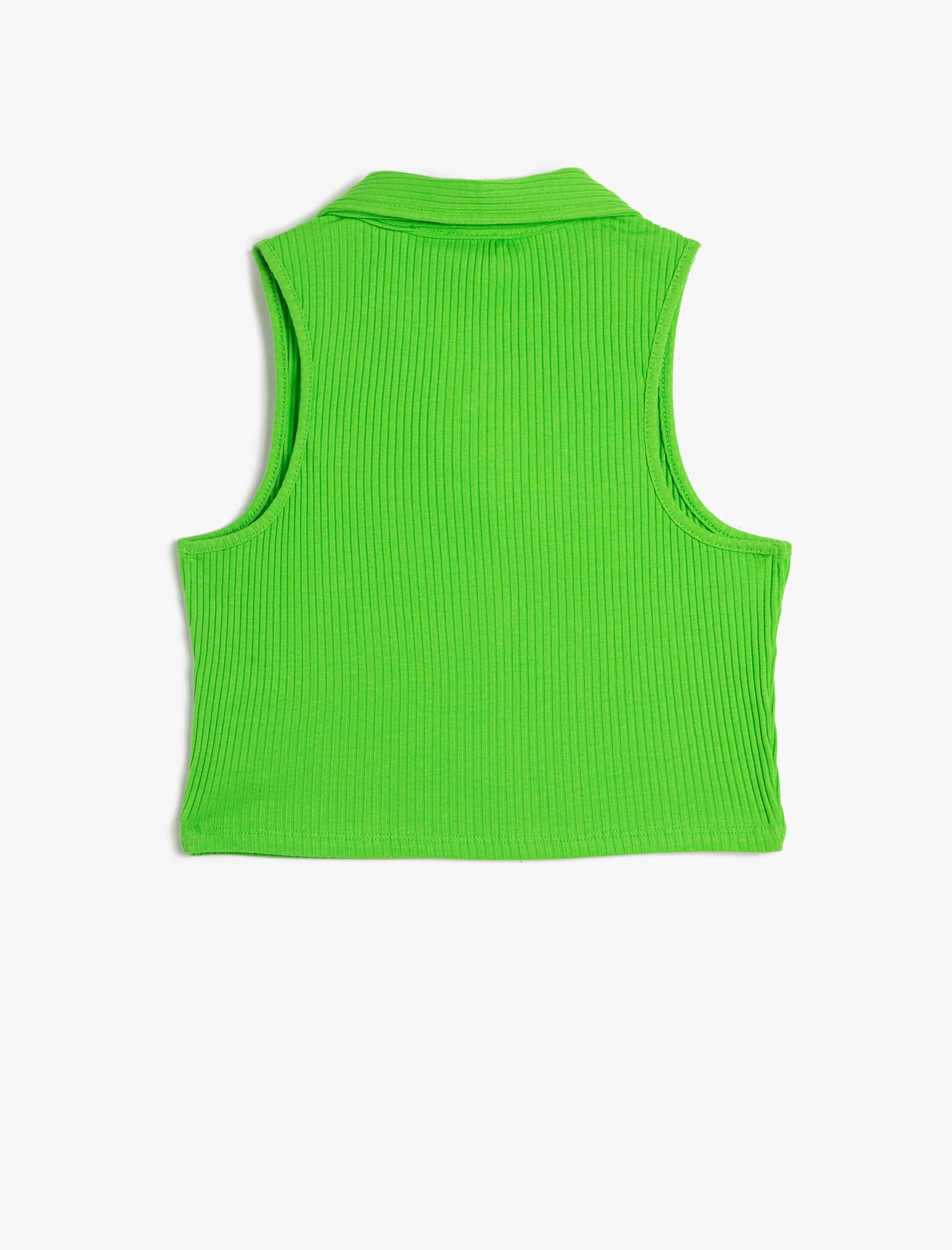  Kız Çocuk Polo Yaka Crop Üst Kolsuz Pamuklu Ribanalı