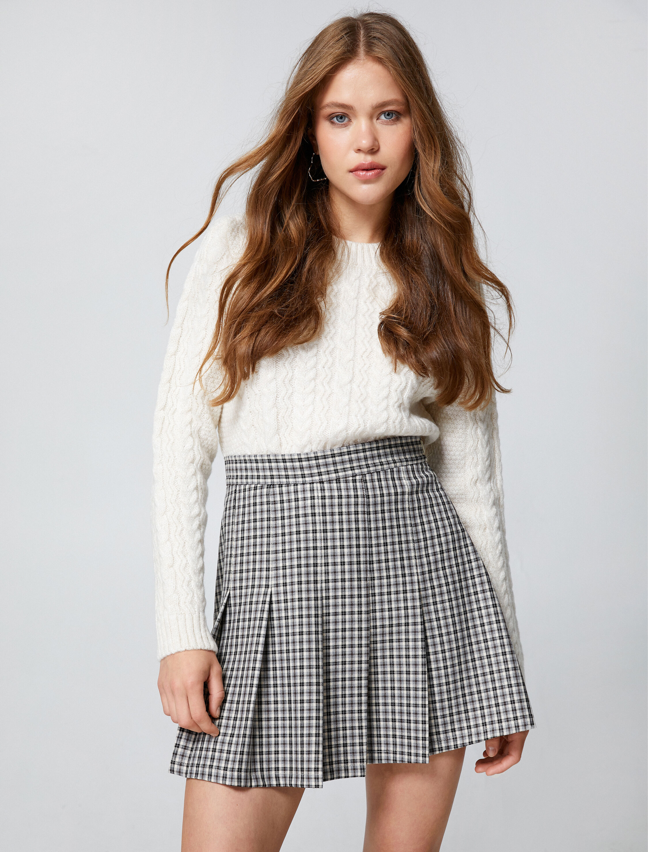   Pileli Mini Etek Viskon Kumaş Karışımlı