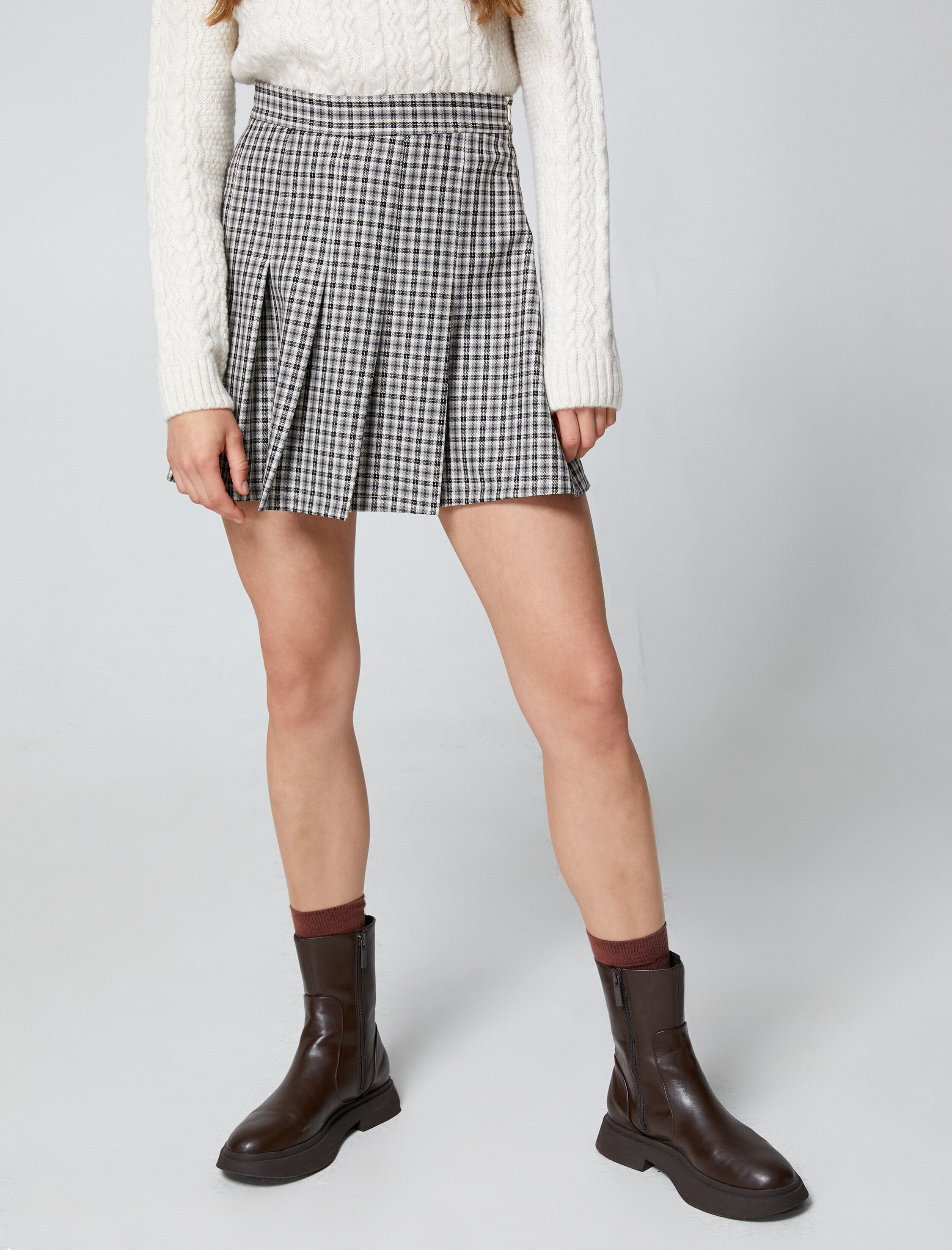   Pileli Mini Etek Viskon Kumaş Karışımlı