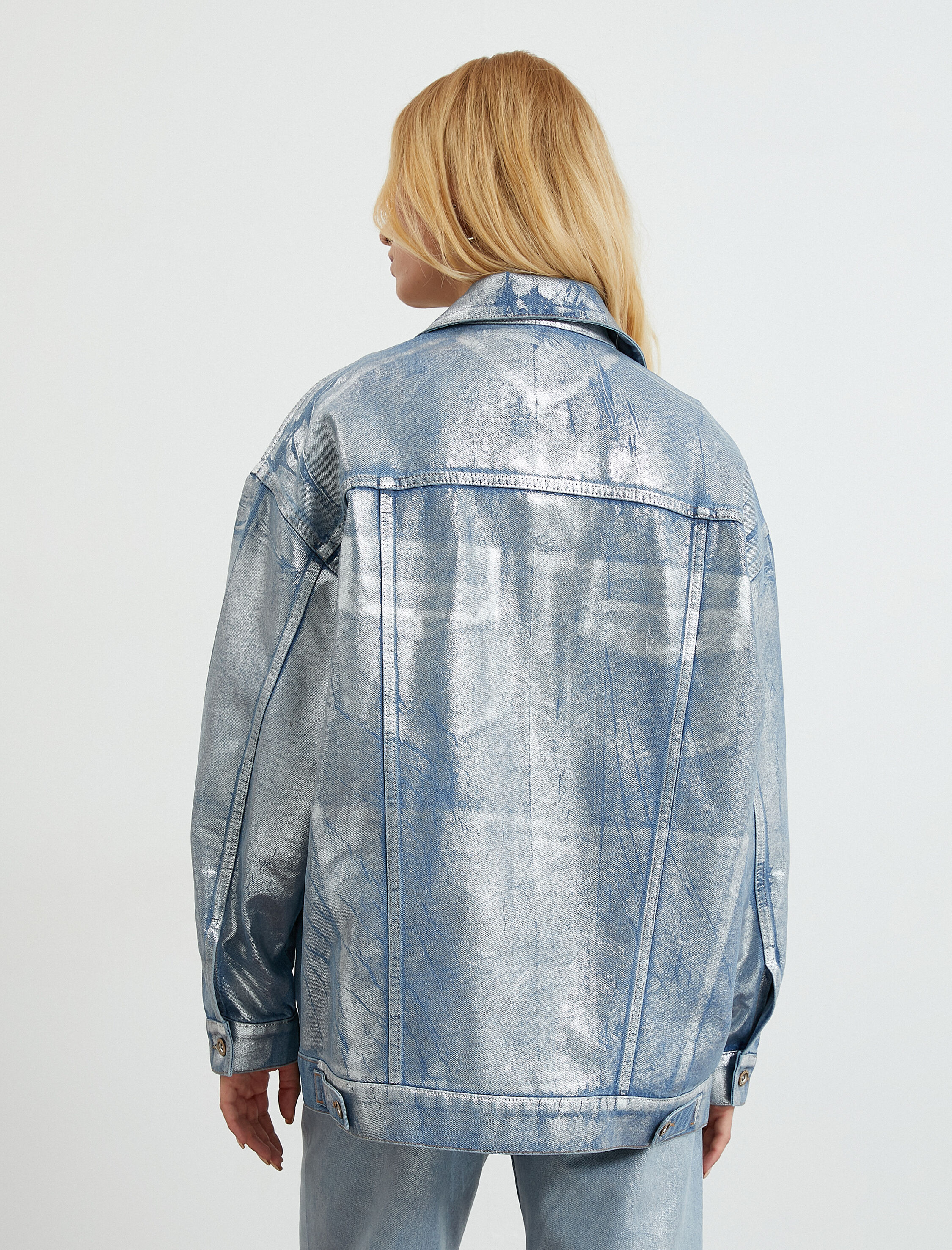   Kot Ceket Metalik Görünümlü Cep Detaylı Rahat Kesim Metal Düğmeli