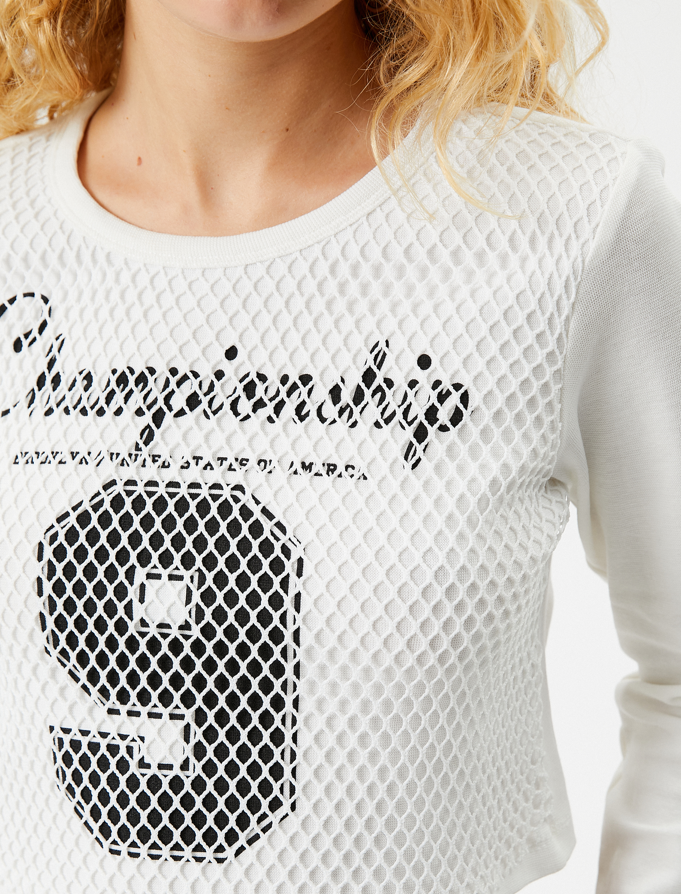   Fileli Kolej Crop Tişört Uzun Kollu Bisiklet Yaka Pamuklu