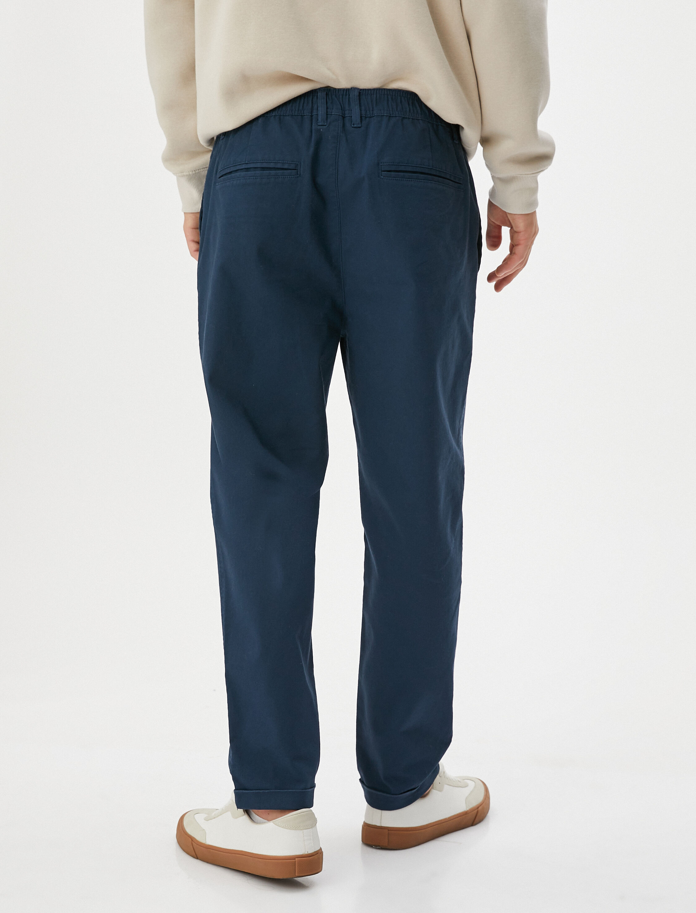   Basic Chino Pantolon Katlı Paça Düğmeli Cepli Beli Lastikli