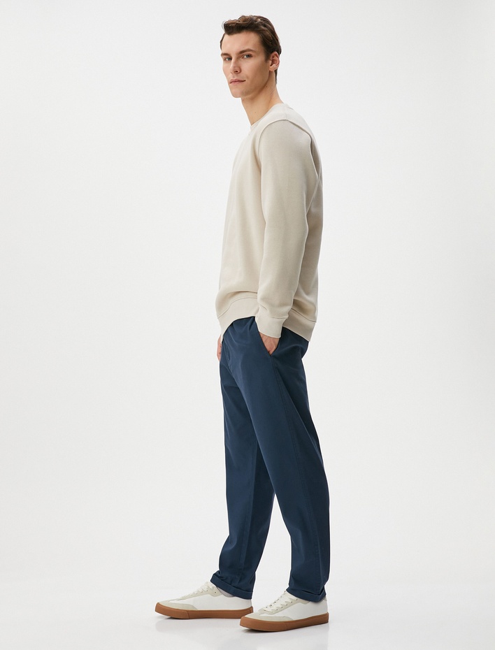  Basic Chino Pantolon Katlı Paça Düğmeli Cepli Beli Lastikli