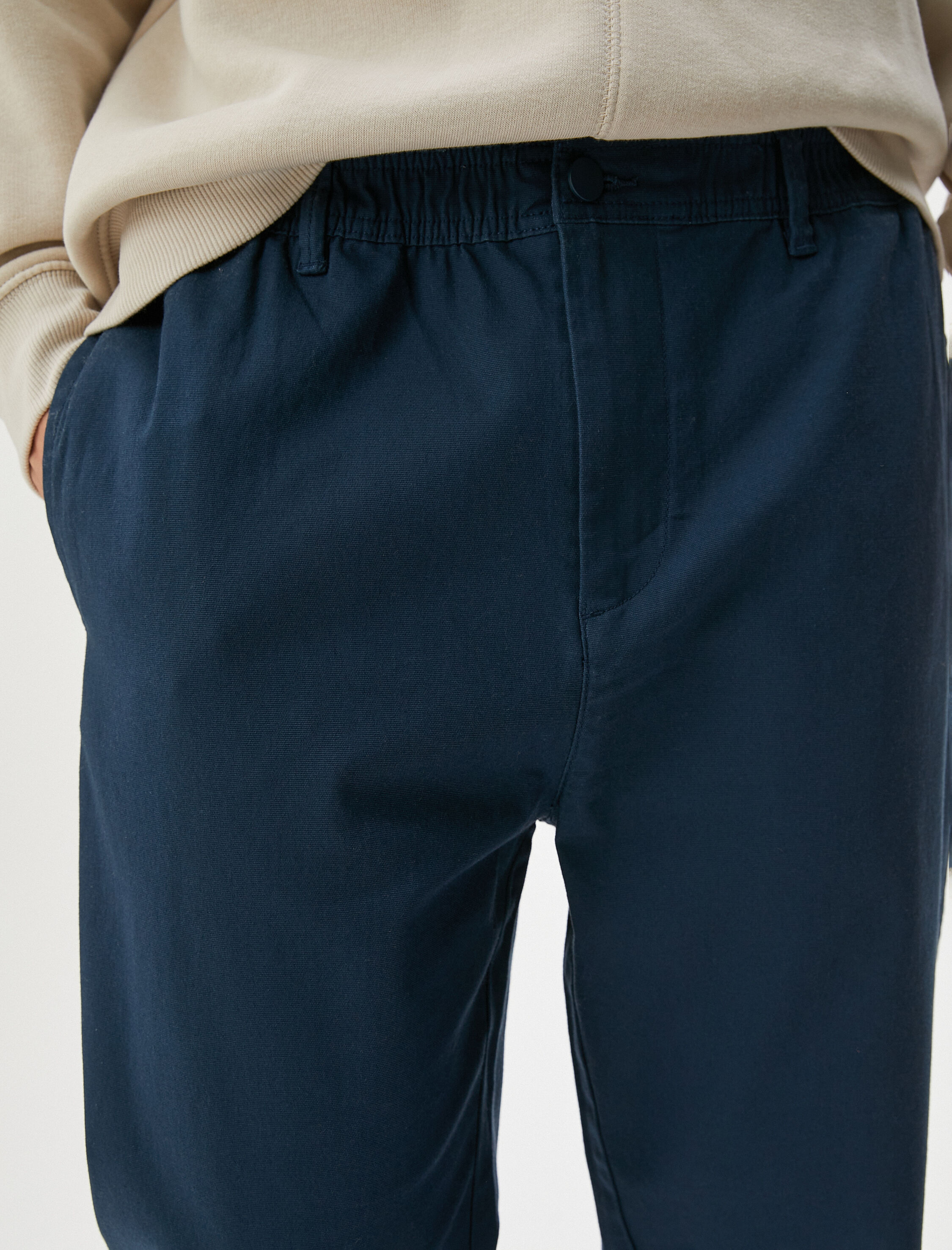   Basic Chino Pantolon Katlı Paça Düğmeli Cepli Beli Lastikli