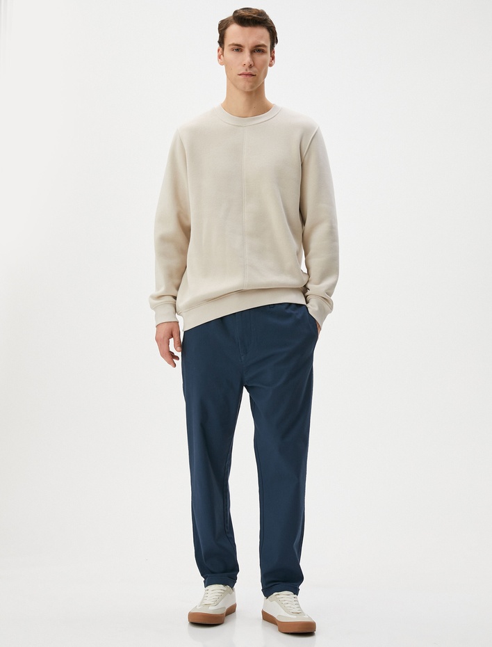  Basic Chino Pantolon Katlı Paça Düğmeli Cepli Beli Lastikli