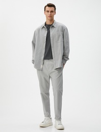 Basic Chino Pantolon Katlı Paça Düğmeli Cepli Beli Lastikli